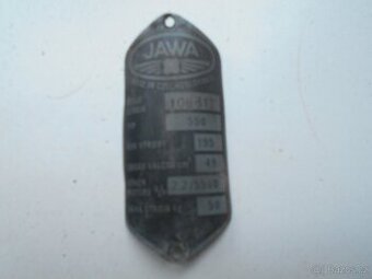 Jawa 550 pařez r.v.1958 výrobní štítek