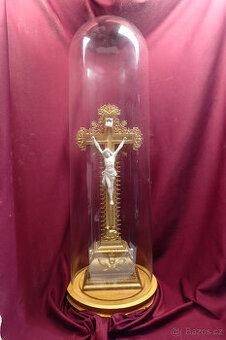 Boží Muka ve skleněné kopuli - v. 75 cm - staré 