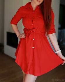 červené stylové košilové šaty - 1