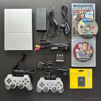 Playstation 2 PS2 slim scph 70004 silver + 2 hry