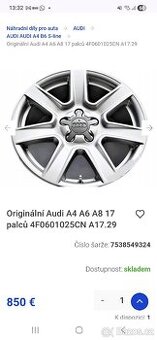 Audi A6 C6 originální alu kola R17 ET48