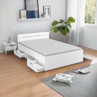 Multifunkční postel 160x200 zásuvkami, rošty a matrací. Bílá