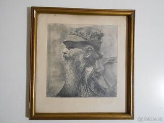 JAN PIKOUS - PORTRÉT MYSLIVCE - TUŽKA - 1957 - SIGNOVÁNO 