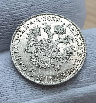 Stříbrný 5 Krejcar 1838 A Ferdinand V.. Top stav