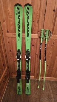 Švýcarské Stöckli lyže Team SX 140 cm + sportovní hůlky