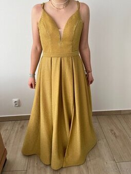 Plesové (maturitní) šaty (zlaté s flitry, vel. M)