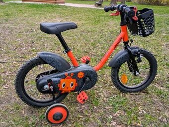 Dětské kolo BTWIN astronaut 14 + kolečka, košík a vodící tyč
