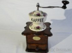 Porcelánový, stolní, zrenovovaný mlýnek na kávu - květiny - 1
