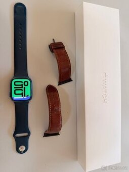 Apple Watch 7 41mm modre + kozeny reminek