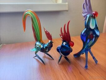 Ručně foukané skleněné figurky ptáčků [set 3 ks]