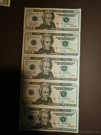 5 x 20 americký dolar bankovka UNC, série 2013