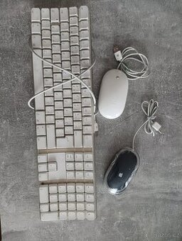 Apple stará klávesnice a dvě myši, USB A