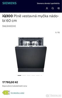 Nová vestavná myčka SIEMENS SN63HX03VE - 60 cm
