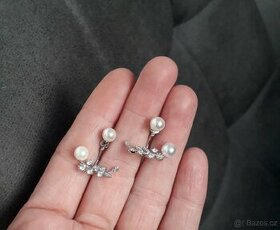 Nové dámské stříbrné náušnice třpytivé s perlickami 925 - 1