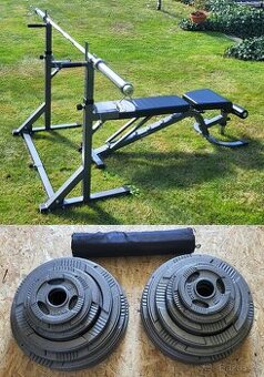 Kompletní posilovací set – stojan, lavice, osa + 157,5 kg