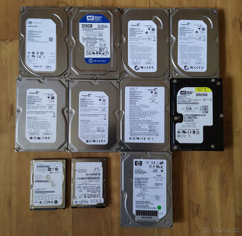 11 disků, 1x 1TB, 4x 320GB, 2x 250GB...