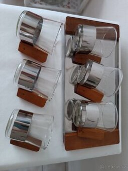 Retro tácek + 6 skleniček