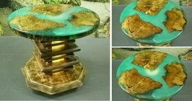 design epoxid stolek KRUH, zelený + LED, pr. 60 cm