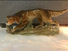 Porcelán Royal Dux lovecký pes krepelak