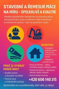 STAVEBNÍ A ŘEMESLNÉ PRÁCE NA MÍRU – SPOLEHLIVĚ A KVALITNĚ