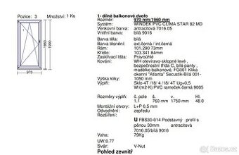 1-dílné balkonové dveře WINDEK PVC CLIMA STAR 82MD