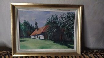 Starý obraz chaloupka 65x49cm 1955