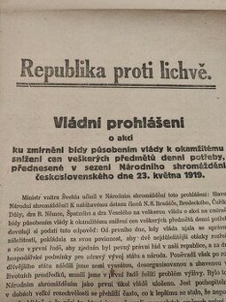 ČSR - 1. Republika - 1919, Republika proti lichvě