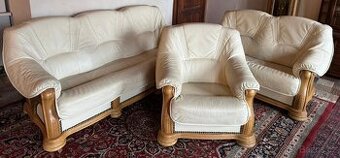 Rustikální kožená dubová souprava 3+2+1, 6287