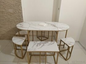 Stůl kombinace bílý mramor, zloto
