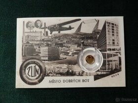Zlatá invest. mince - Zlín- Baťův mrakodrap Dobová pohlednic