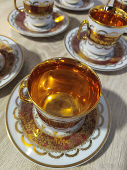 Sada 6 ks šálků Josefina (vzor 28) – Loučky JSK, celozlacené