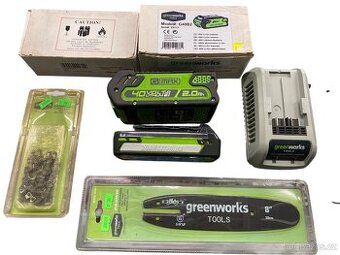 Greenworks baterie, nabíječka, lišta, řetěz
