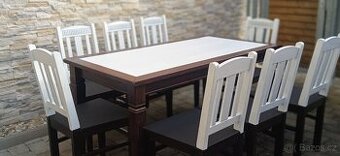 Jídelní stůl+8 židlí -styl vintage