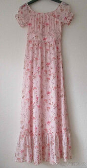 Dlouhé květované šaty růžové carmen Orsay S 36