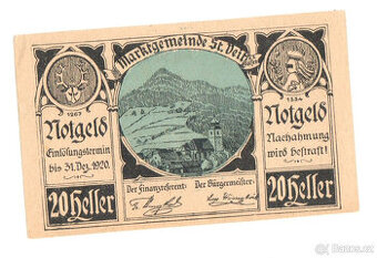 Nouzová bankovka 20 Heller, St. Veit an der Gölsen, 1920