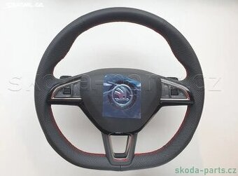 Zkosený DSG poloperforovaný volant s airbagem -red