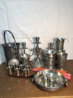 sbírka cínu pohár číše svícen mísa džber Cín - punc