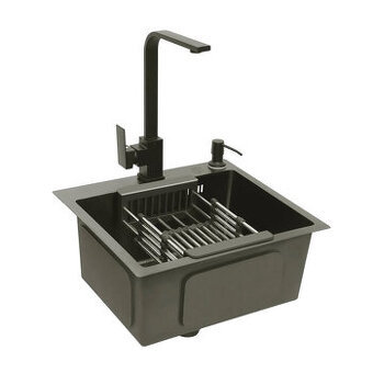 Nerezový dřezový set s baterií, dávkovačem a odkapávačem