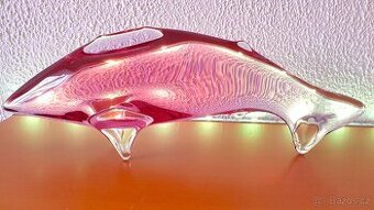 Velká skleněná ryba 32cm 🐬 Miloslav Janků rosalinové sklo