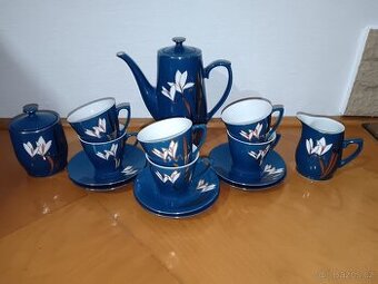 Luxusní Modrý Porcelánový Servis - Motiv květin (Vintage)
