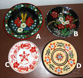 Talíř malovaný, různé druhy, keramika a dřevo