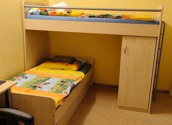 Patrové postele do L, skříňky, šuplíky pod postel