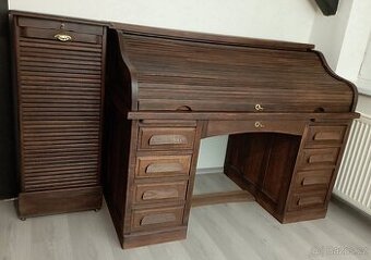 Starožitný americký psací stůl s roletou a roletová skříňka.