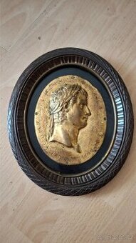 Dřevěný obraz s mosaznou plastikou - Římský císař Claudius