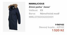 Těhotenský kabát / parka vel. XS - 1