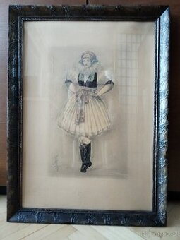 obraz DÍVKA V KROJI, sign. Jaroslav Štika