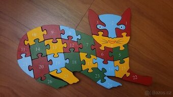 Dřevěné puzzle s cisly a pismeny, cena za obe