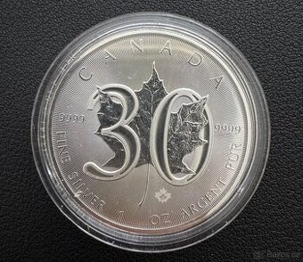 Střábrná mince 1oz Maple Leaf - výroční 30th Anniversary