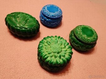 4x dóza malachitové sklo - zelená, modrá