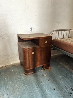 Retro noční stolek / art deco – dýhované dřevo